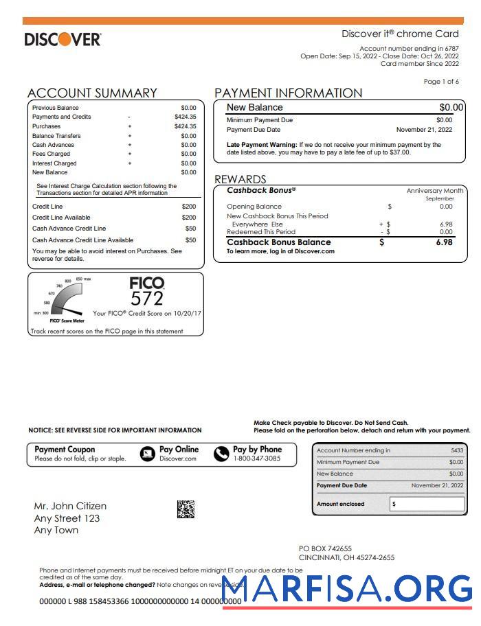 Downloadable USA Discover bank statement word 5 pages example